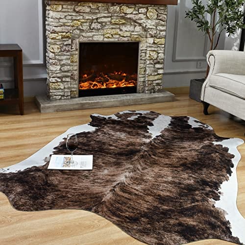Easycozy Teppich aus Rindsleder, großer Kuhdruck, 15 x 180 cm, verdickt, elastisch, für Schlafzimmer, Wohnzimmer, Heimbüro, westliche Dekoration