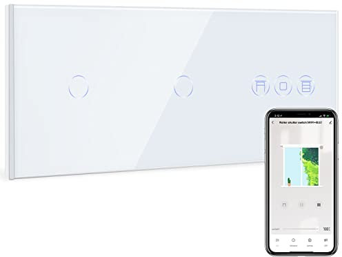 BSEED Alexa Lichtschalter mit Rolladenschalter,Doppel 1 Fach WiFi Touch Schalter und Smart Jalousieschalter fernbedienung mit Smart Life/Tuya APP,arbeitet mit Alexa,Google Home Weiß