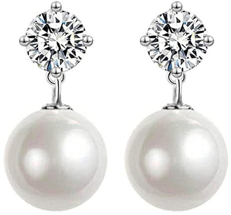 EVELYN Damen Perlenohrringe Ohrhänger 925er Sterlingsilber mit Österreichischen Kristallen Diamant Ohrstecker Perlen Hängende Tropfenohrringe, Edle Schmuckgeschenke für Damen