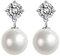 EVELYN Damen Perlenohrringe Ohrhänger 925er Sterlingsilber mit Österreichischen Kristallen Diamant Ohrstecker Perlen Hängende Tropfenohrringe, Edle Schmuckgeschenke für Damen