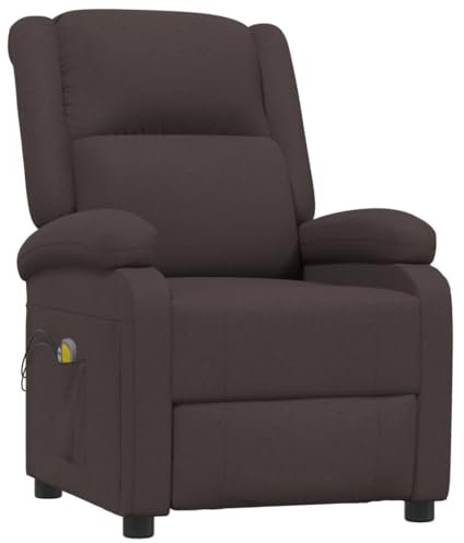 vidaXL Massagesessel, Sessel Verstellbar Elektrisch, Relaxsessel mit Liegefunktion Vibrationsfunktion, Fernsehsessel Ohrensessel Liegesessel, Dunkelbraun Stoff