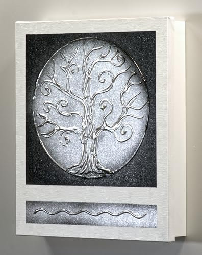 Cuadroexpres - Armario para Llaves, Pintado a Mano, Decorativo, Arbol de la Vida 26x31x6 cm, 100% Original, En Gris y Blanco, con 15 Ganchos, Incluye Tacos y Tornillos para la Pared. (Plata Y Negro)