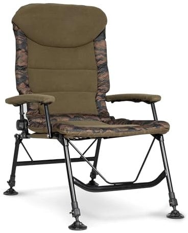 Dellonda Deluxe Portable Fishing/Camping Chair, Reclining, Padded Armrests and Back, Adjustable Height, Rotating Feet for Multiple Terrain, Foldable - DL73