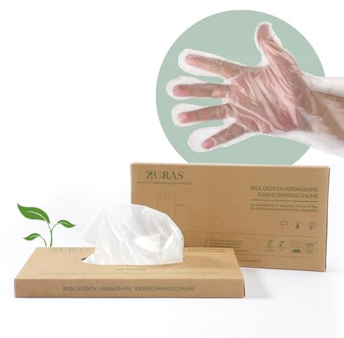 ZURAS® 200x biologisch abbaubare Einweghandschuhe, 100% kompostierbare Einweghandschuhe, Einmalhandschuhe aus nachhaltigen pflanzlichen Rohstoffen, Wegwerfhandschuhe