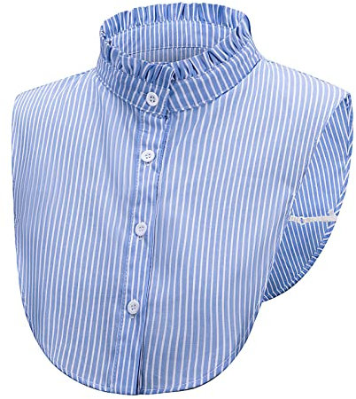 NiceYnn Demi-Chemise Amovible Dentelle Multicouche Faux Col Détachable Fleurs Rayures pour Femmes et Filles Blouse Décor pour Pull Chemisier Elégant Flounce Stand Collar Bleu Rayure #I