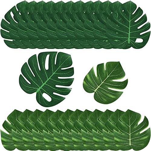 MOSNOW 24 Stück große Größe Tropische Blätter Deko Künstlich Palmenblätter Deko Tropischen Pflanze Deko für Valentinstag Hawaiian Monstera Pflanze