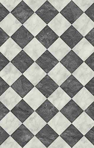 Black and White Marble Vinyl Roll - Kitchen and Bathroom Chequer Flooring