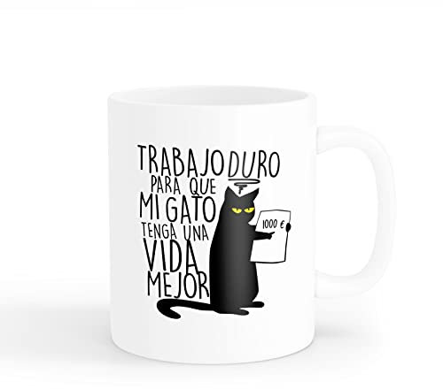 Taza Gato de Desayuno, Café y Té - Graciosa, 350 ml de Capacidad (Trabajo Duro)