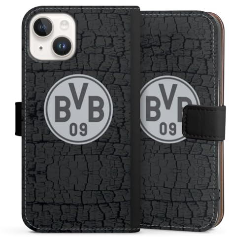 Klapphülle kompatibel mit Apple iPhone 14 Handyhülle aus Kunst Leder schwarz Flip Case BVB Borussia Dortmund Trikot