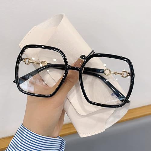 NOVESIXTDAT Übergroße Lesebrille for Damen, extra großer Flacher Lichtspiegel, quadratischer, blaues Licht blockierender Leser, blendfreie Brille (Color : Black, Size : +1.50)