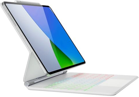 doqo Keyboard case for iPad Air 13 (M2) 2024/(M3) 2025 and iPad Pro 12.9(6th,5th,4th,3rd Gen),Magic Keyboard case with Multi-Trackpad for iPad Air 13,Pro 12.9 2018~2022 Slim 7 Color Backlit White