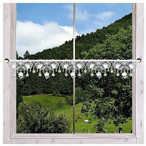 DSD Design-Studio Drechsler Feenhaus-Spitzengardine Taja Rose Plauener Spitze floraler Mini-Scheibenhänger mit klassischem Blumenmotiv weiß 13 x 80 cm