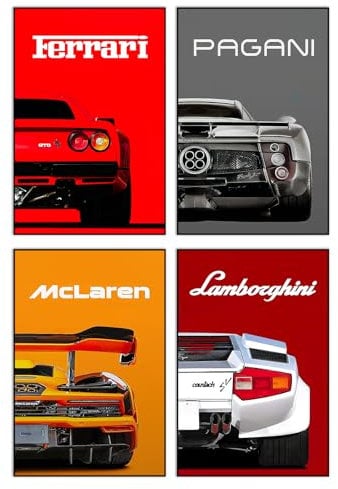 Auto-Poster auf Leinwand, Wandkunst, Ferrari Lamborghini McLaren Pagani, Poster für Männerhöhle, Jungenzimmer, Schlafzimmer, Ästhetik, Dekor, moderner Sportwagen, klassische Supersportwagen-Drucke