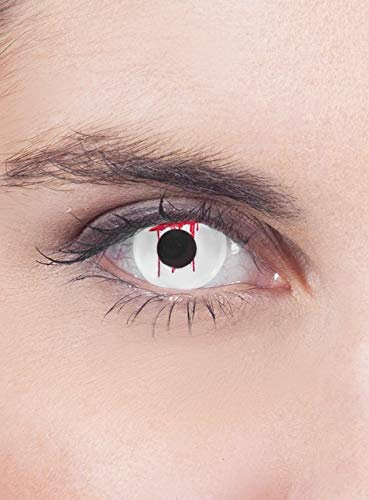 Kontaktlinsen Jahreslinsen Blutendes Auge weiß - Motivlinse mit Sehstärke (1 Stück) - Dioptrien: -2,5 - ideal für Halloween, Karneval & Motto-Party