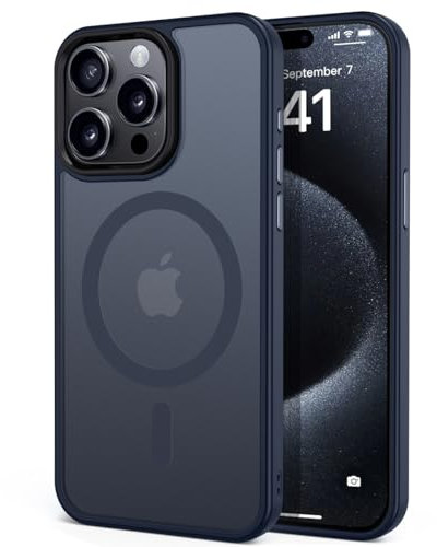tigratigro Cover Magnetica per iPhone 15 Pro, Compatibile con MagSafe, Custodia Traslucida Opaca Posteriore Sottile Antiurto Protettiva Case, Protezione Antiurto di Grado Militare, Blu Profondo