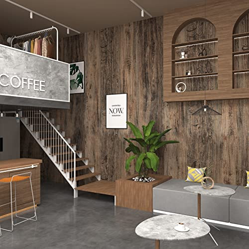 JSEVEM 80CM×4M Extra Wide Thick Brown Grey Wood Wallpaper Peel and Stick Self Adhesive Vinyl Wrap Waterproof Brown Gray Wood Contact Paper Matte Textured Wall Paper Tile Stickers for Bedroom Bathroom