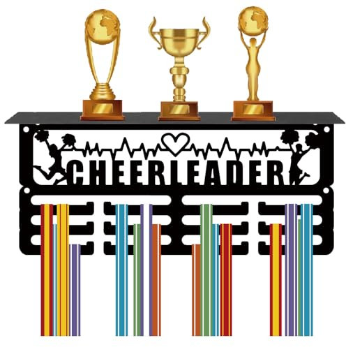 CREATCABIN Cheerleader-Medaillenhalter,Trophäenregal,Medaillenaufhänger,Display Mit Regalständer,Klein,Sport,4 Reihe,Wandhalterung,Für Frauen,Fußball,Laufen,Schwimmen,Auszeichnungenständer,29x13x10cm