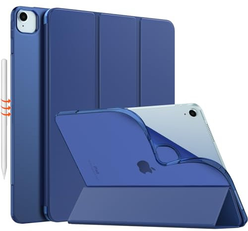 MoKo Funda para iPad Air 13 Pulgadas M3 2025/M2 2024, iPad Air 13, Funda Delgada Trasera Translúcida Esmerilado TPU Suave, Slim Smart Folio Protectora, Auto Activación/Reposo, Azul Marino