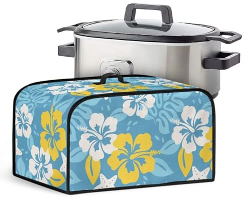 Xoenoiee Hibiskus-Blumendruck-Abdeckung für langsames Herd, universelle Passform für die meisten Töpfe, Geräte, Schutzhülle, langlebige Topfabdeckung mit Seitentasche