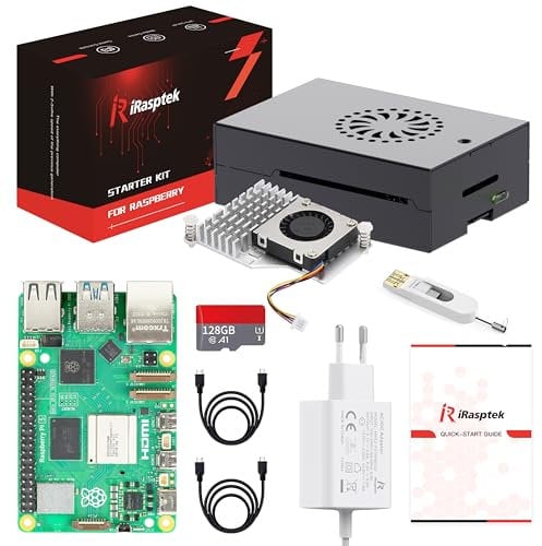 iRasptek Raspberry Pi 5 8GB RAM Starter Kit - Edizione OS-Bookworm da 128GB preinstallata(case in alluminio)