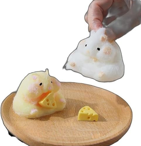 Wizoowip Cartoon Mouse Squeeze Silicone Toy Cheese Hamster Novelty Squeeze Toys Fidget Toys Stress Relief Squeeze Cheese Mouse Sqlleeze Toys Pinch Toy Montessori Toys for Kids Adults White