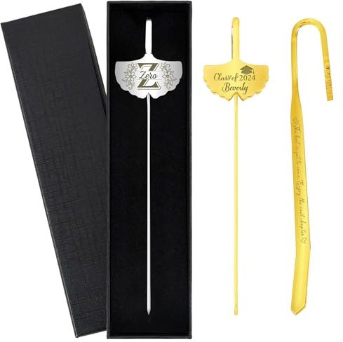 Flycalf Personalisierte Blumen-Lesezeichen mit graviertem Namen, Silber, Edelstahl, für Buchliebhaber, Geburtstag, Urlaub, Geschenk, Gold