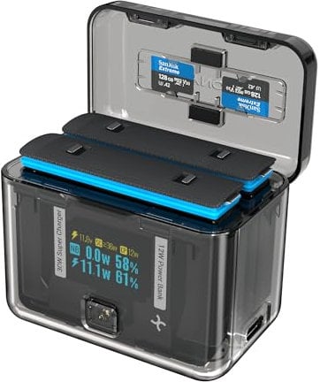 CYNOVA Schnellladenabe für Insta360 X4 Batterie, 30W Dual Ladegerät OLED Bildschirm Intelligente für Insta360 X4 Zwei-Wege-Ladekoffer mit 12W Ausgang, Insta360 X4 Zubehör(Batterien Nicht enthalten)