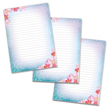 3 Briefblöcke Motiv Natur Exotische Blumen Briefpapier für Mädchen Kinder und Erwachsene Schule Notizen (3 Blöcke A4 mit je 25 Blätter)