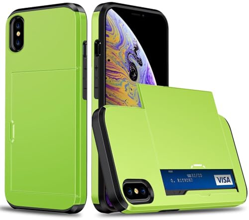 Beajew Handyhülle für iPhone X/iPhone XS Case Silikon, mit Kartenfach Silikon TPU Handyhülle Dünn Weiche Stoßfest Flexibel Handy Tasche Bumper Brieftasche Case, Grün