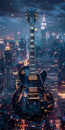 Gitarre Malen Nach Zahlen Erwachsene Groß (40X80CM Rahmenlos), Stadt Malen Nach Zahlen Kinder AnfäNger DIY Handgemalt öLgemäLde Kit, Acrylfarben mit 3 Set Pinseln, für Room Zimmer Deko Aesthetic, Gift