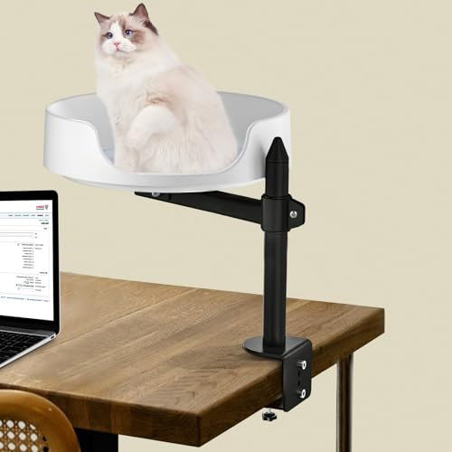 Cat Bed Desk Clamp for Kitty Elevated Pet Beds on Desk Cat Box with Pet Mat Indoor Outdoor Use (Straight Rod)