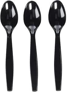 100 Heavy Duty Black Reusable and Washable Spoons -Strong Spoons Perfect for Parties and Basic Everyday Tableware and Dinnerware