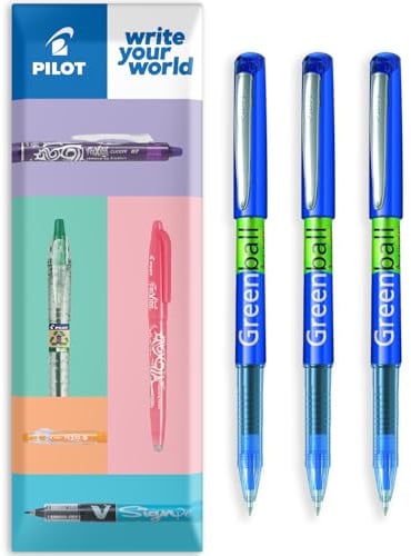 PILOT GreenBall Tintenroller mit flüssiger Tinte, Begreen-Serie, 89 % recycelt, Packung mit 3 Stiften, mittlere 0,7 mm Spitze, ideal für Schreiben, Schule, Zuhause, Revision, Büro, in