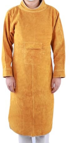 Vomeko Delantal de soldadura de cuero con manga, Delantal de cuero de vaca para soldador para hombres y mujeres, Chaqueta de soldadura resistente, con mangas y cuello, Delantal de