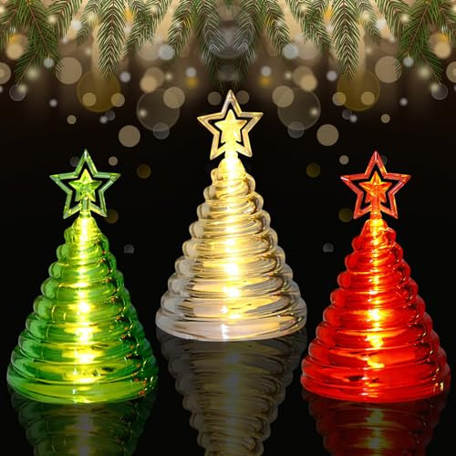 Christmas Decoration LED Candles, Pack of 3 Christmas Tree LED Candles, Flameless LED Candles, Christmas Tree Decoration, Small Christmas Tree with LED Light, Battery Operated for Christmas Decoration
