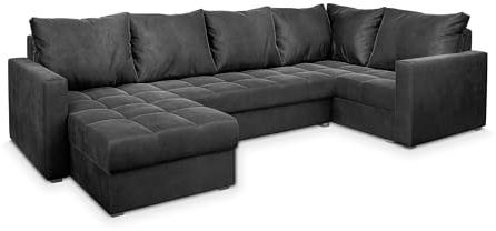 Masseno Ecksofa LORIVO R-S mit Schlaffunktion U-Form, Sofa mit Bettkasten, Wohnzimmersofa, Couch, Soffa, Bettsofa, Couchgarnitur- Grau, Paros 06
