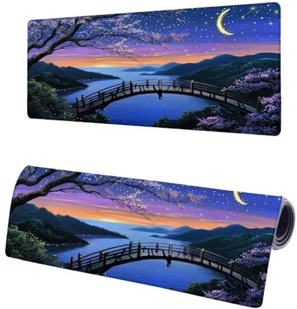 Large Mouse Mat Moon, Extended XXL Bridge Gaming Mouse Pad Desk Pad 700x300x3mm, Keyboard Mat with Non-Slip Rubber Base, Soft Smooth Surface, Stitched Edges Mousepad, Improved Precision and Speed T-1