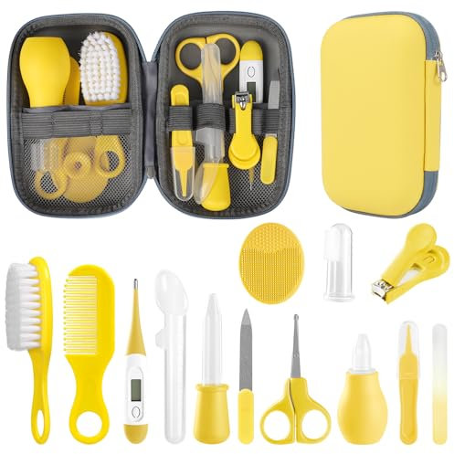 Qunlions life Infant Safety Care Set with Hair Brush Comb Nail Clipper, Baby Essentials Kit for Newborn Girls Boys (Yellow)