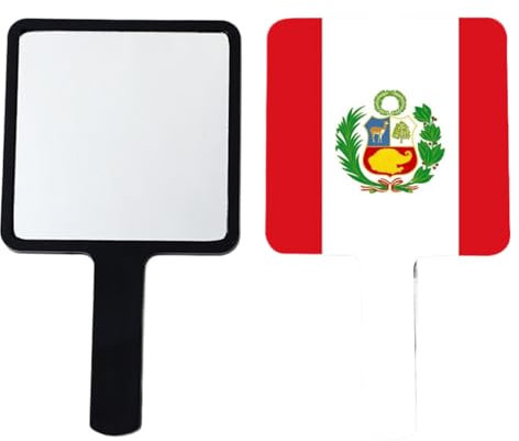 GONMFKM Personalisierter Handspiegel mit Flagge Der Republik Peru, Quadratischer Hand-Make-Up-Spiegel, Großer Reise-Make-Up-Kompaktspiegel, Schwarz, 12 × 22 cm