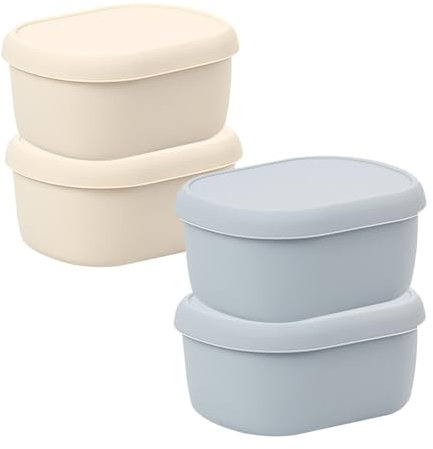 Reusable Snack Containers, 4PCS Silicone Small Food Storage Boxes with Lids Stackable Leakproof Sauce Pots for Microwave Freezer Dishwasher 200mL