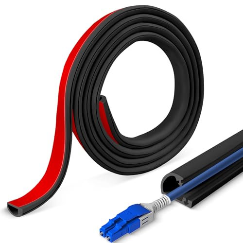 Goulotte Passe câble Auto adhésive 1 mètres, Type D 15x10 mm Noir, Cache câble Mural et Sol Flexible en PVC, pour télévision, Bureau et Domicile, Inclus Ciseaux