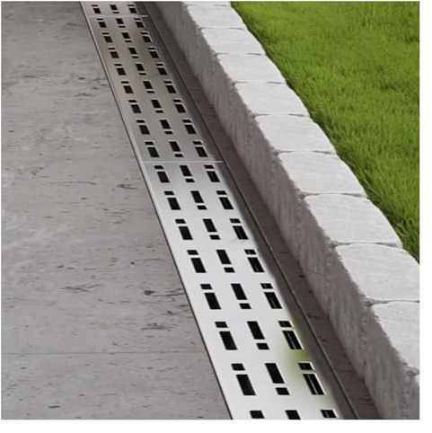 JCWGLY Entwässerungsrinne Auffahrts-Hofrinne Mit Entwässerungsgitter, Edelstahl-Kanalablauf-Set, Linearer Grabenablauf Für Garten/Garage/Terrasse/Deck/Pool(5 Pack,LxWxH 100x8x4cm)