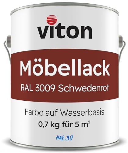 Viton Möbellack - 0,7 Kg (0,6 L) - Seidenmatt Schwedenrot - Möbelfarbe auf Wasserbasis - HAE 30 - Oxidrot RAL 3009