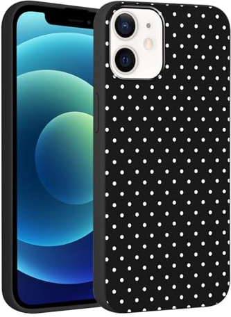 Yirlbey Gepunktet Handyhülle für iPhone 12 Mini Hülle 5,4, Aesthetic Weiß Polka Dot Muster Motiv Design für Mädchen Schutzhülle Weiche Bunt Schwarz Silikon TPU Bumper Ultra Dünn Bumper Case, Punkte