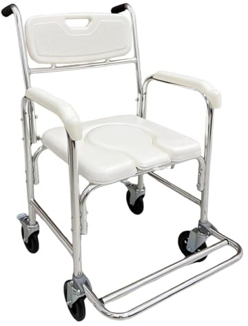 Duschstuhl mit Rollen und klappbarem Pedalbrett – 3 in 1 – Stuhl mit integriertem WC und Bidet – tragbar für ältere Menschen – Geriatrische – Medizinprodukt der Klasse 1