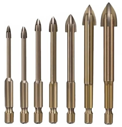 7Pcs Glass Drill Bit Set Alloy Carbide Point with 4 Cutting Edges Tile & Glass Cross Spear Head Drill Bits