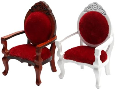 HONITANO 2Pcs Mini Wooden Chair Model with Carved Armrest, Adorable Dollhouse Furniture Ornament for Miniature House Decoration and DIY Doll Accessories