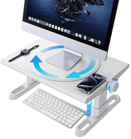 NIFBANG Supporto per monitor, regolabile in altezza e rotazione a 360°, supporto ergonomico per desktop per monitor per computer, laptop, PC, TV (Bianco)
