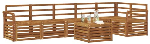 vidaXL Ecksofa Set 7 pcs Natur Massivholz Akazie, Moderne Garten-Sofagarnituren, robuste Loungemöbel, Akazienmodule für entspanntes Chillen im Freien