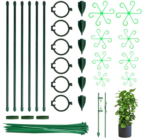 JOVYTH 49 Pezzi Set Supporto per Piante, 30cm Sostegno con Clip, Supporto Regolabile per Monstera Orchidee Pomodori Rose Fiori, Verde